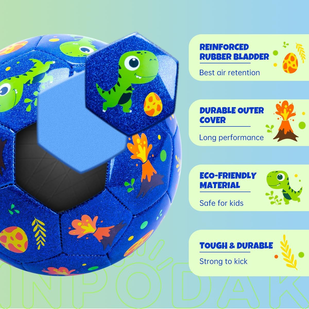 Toddler Soccer Ball Size 2 Cartoon Ball Baby Soccer Ball Dinosaur Soccer Ball for Kids with Pump, Mesh Net and Box (Glitter Blue, Size 2)