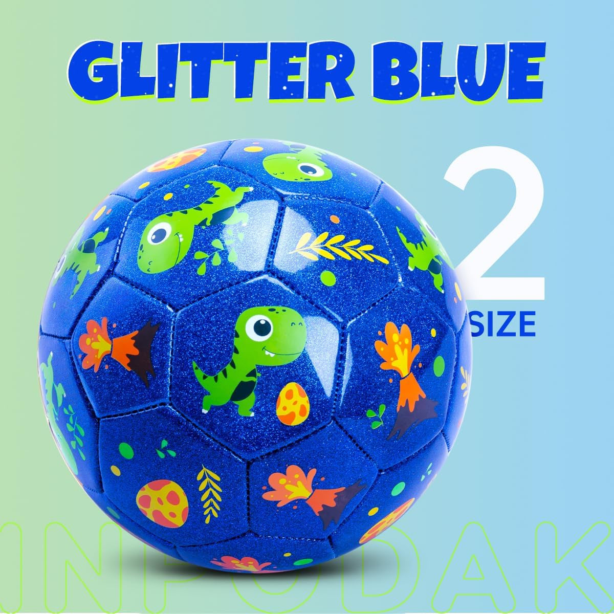 Toddler Soccer Ball Size 2 Cartoon Ball Baby Soccer Ball Dinosaur Soccer Ball for Kids with Pump, Mesh Net and Box (Glitter Blue, Size 2)