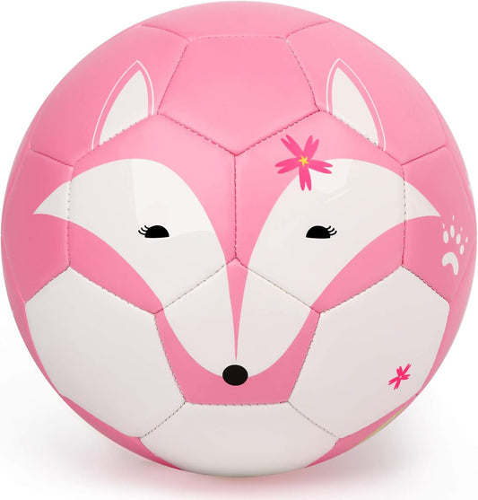 Soccer Ball for Kids 5-7 Girls Boys, Cute Cartoon Toddler Ball Indoor Outdoor with Pump Toys Gift(Pink Fox, Size 2)